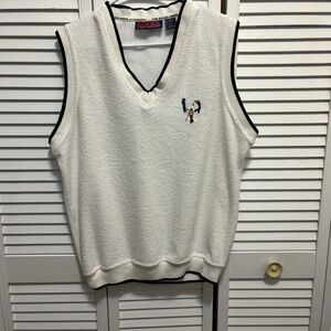 Vintage 90s Golf Sweater Vest | Retro White Terry Knit V-Neck Pullover | Mens M